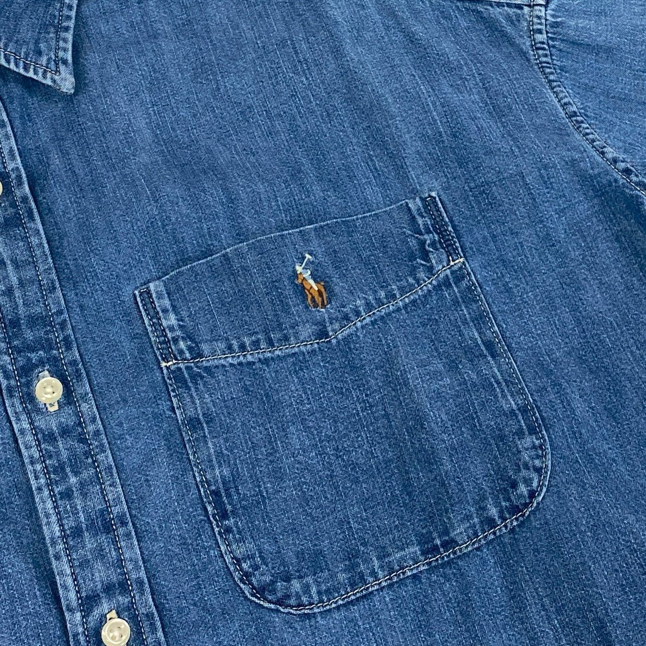 4i12 Polo by Ralph Lauren ポロ ラルフローレン オーバーサイズデニムシャツ 現行 定価35.200円 チュニック丈 長袖 レディース 女性用 S ブルー コットン100％u02t