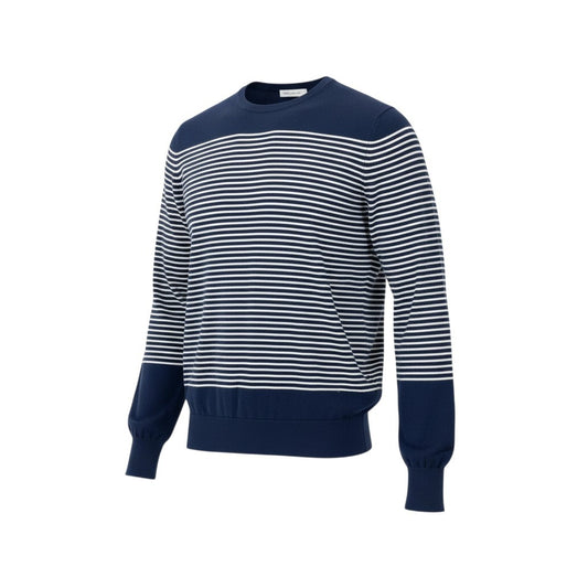 27L1 《未使用保管品》 malo マーロ ニットセーター ロングスリーブ ボーダー柄 ハイゲージニット メンズ 紳士服 50 ネイビー ホワイト コットン100％u02t