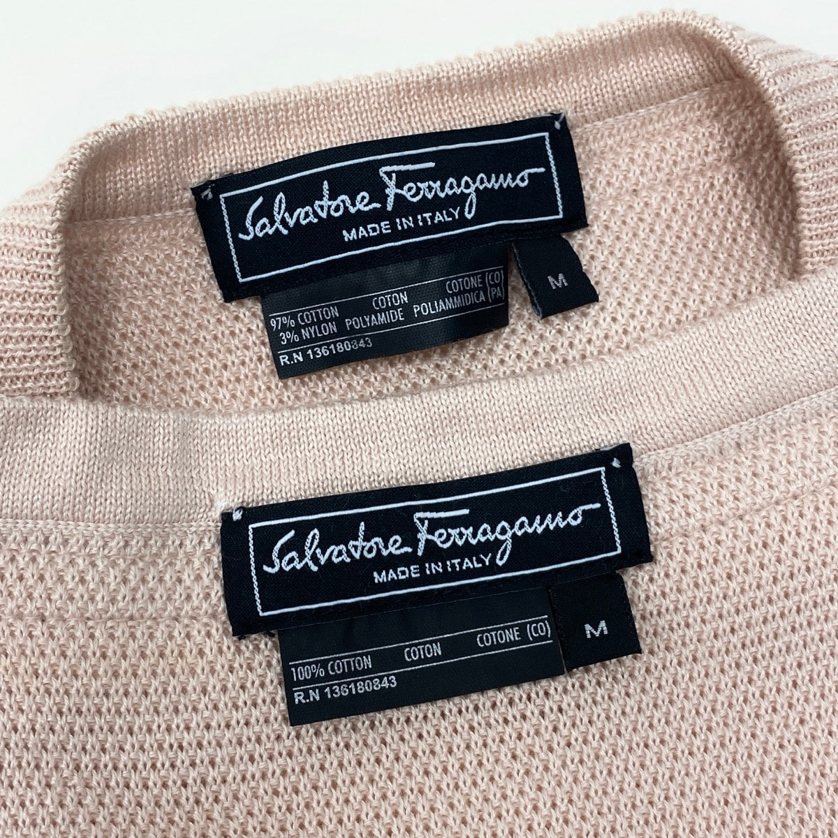 28f16【極美品】Salvatore Ferragamo サルバトーレフェラガモ アンサンブルニットセーター ロングスリーブカーディガン 半袖ニット Mサイズ ベビーピンク レディース 女性用u02t