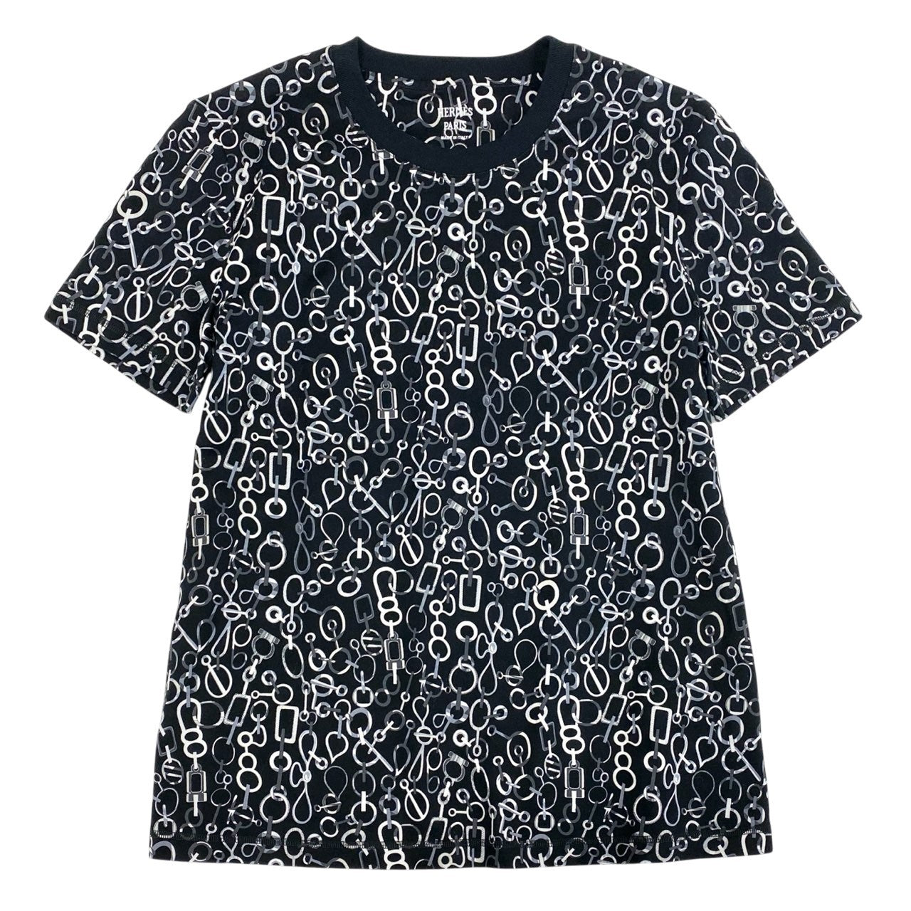 5L23 【新品保管品】HERMES エルメス 23AW Do Re Boucles T-shirt 半袖Tシャツ 総柄 3H4624DR 36サイズ ブラック コットン100％ レディースo07t