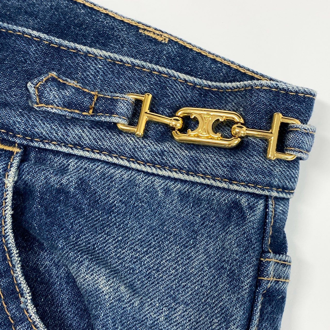 d6 【美品】CELINE セリーヌ トリオンフシグネチャー フレアパンツ デニムパンツ ジーンズ 26サイズ インディゴ コットン100％ レディース 女性用o07t