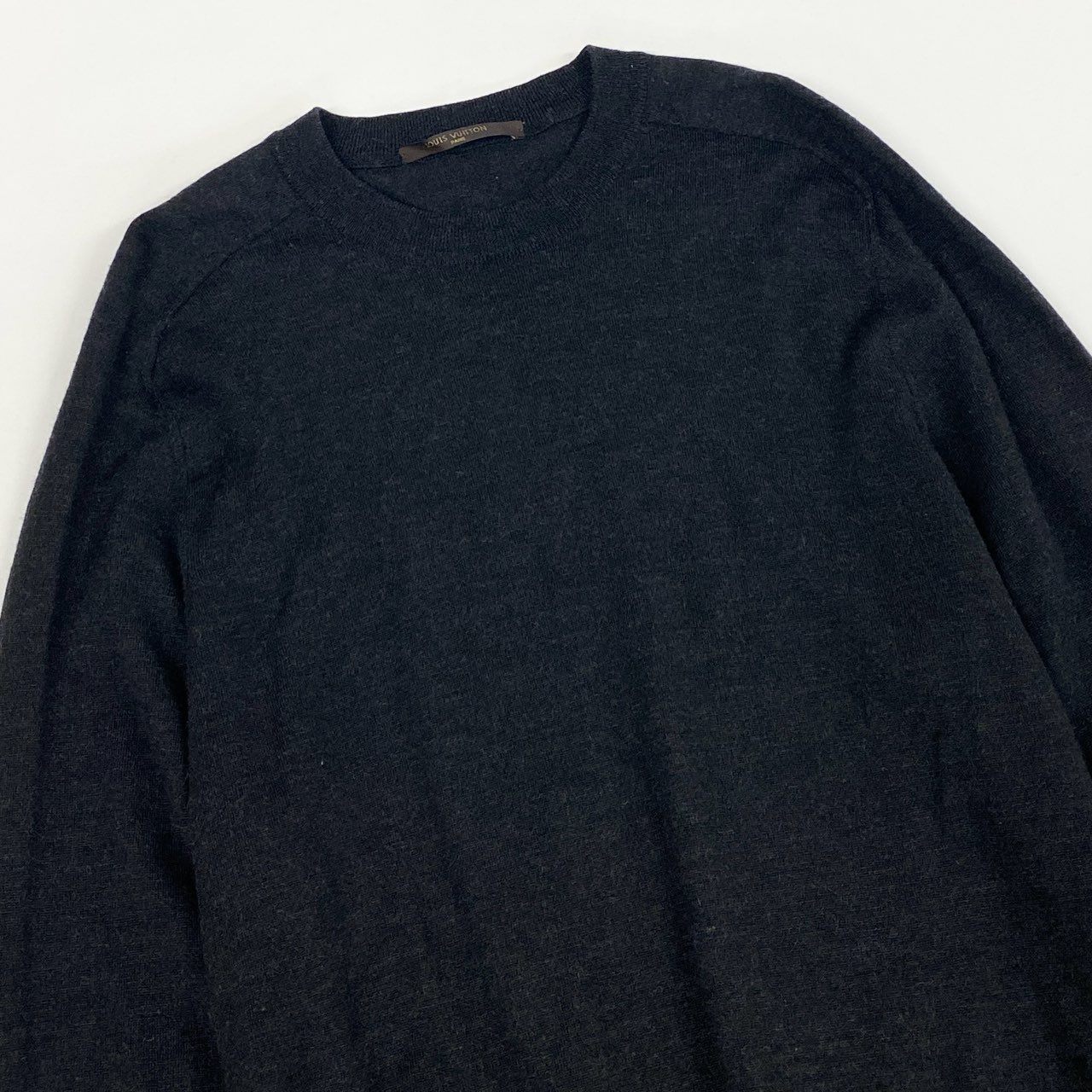 5L17 LOUIS VUITTON ルイヴィトン ニットセーター LVエルボーパッチ トップス イタリア製 Mサイズ グレー ウール100％ メンズu02t