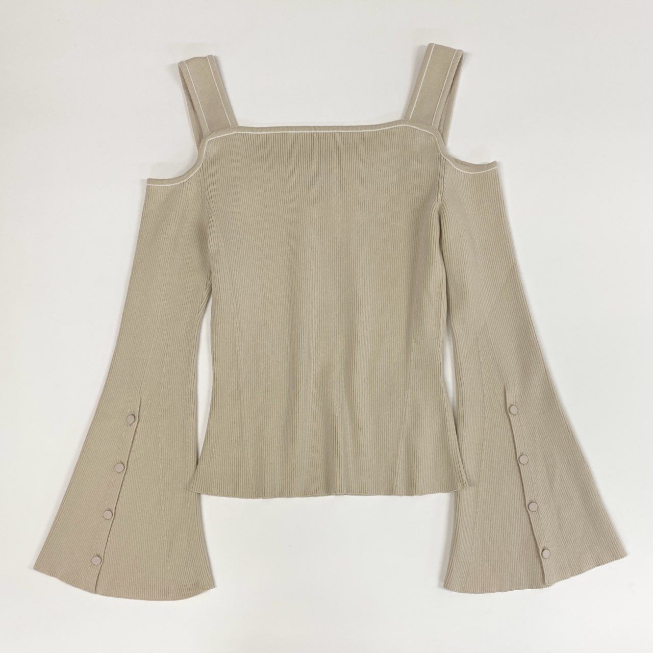 77 ADEAM アディアム ショルダーカット リブニットセーター フレアスリーブ 長袖 肩だし◎ レディース 女性用 43409 XS ベージュu02t