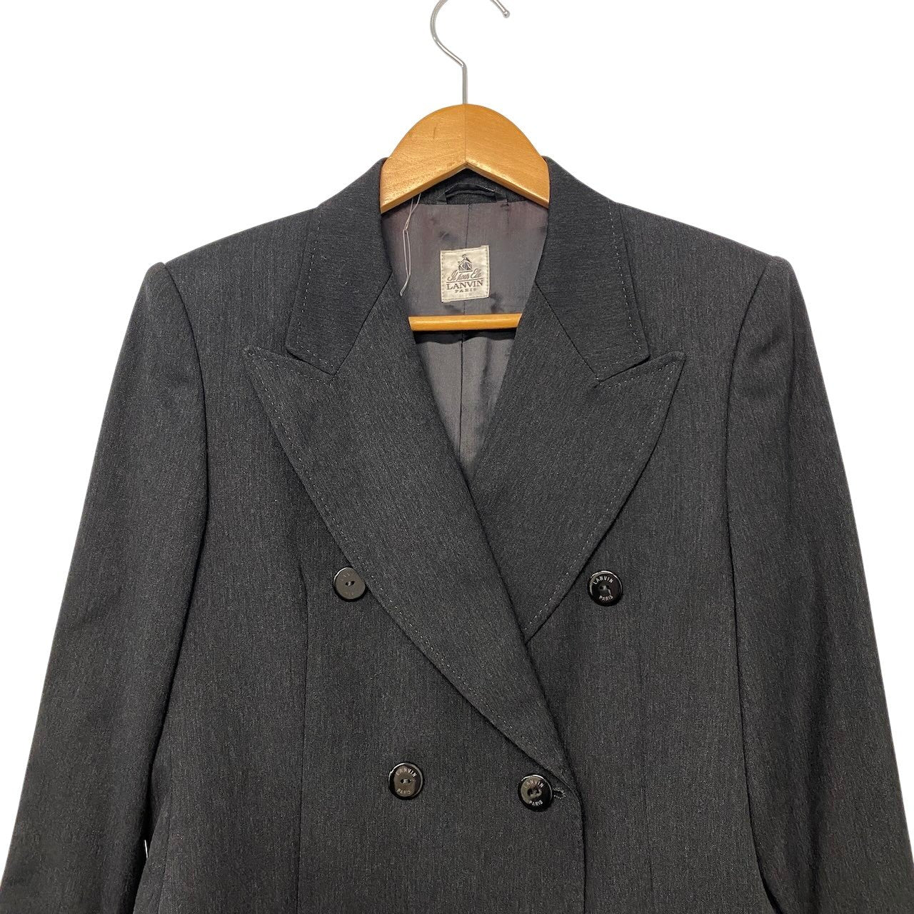 9h28 LANVIN PARIS ランバン ダブルブレスト テーラードジャケット ブレザー ロロピアーナ生地 サイズ42 ダークグレー レディースo07t