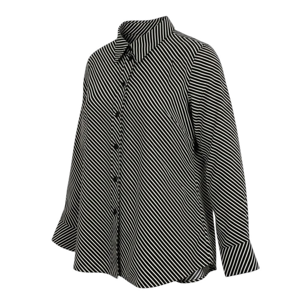 80j6 SAINTLAURENT サンローラン 2015年 エディ期 シルクシャツ ロングスリーブシャツ ブラック アイボリー シルク100％ レディース 女性用u02t