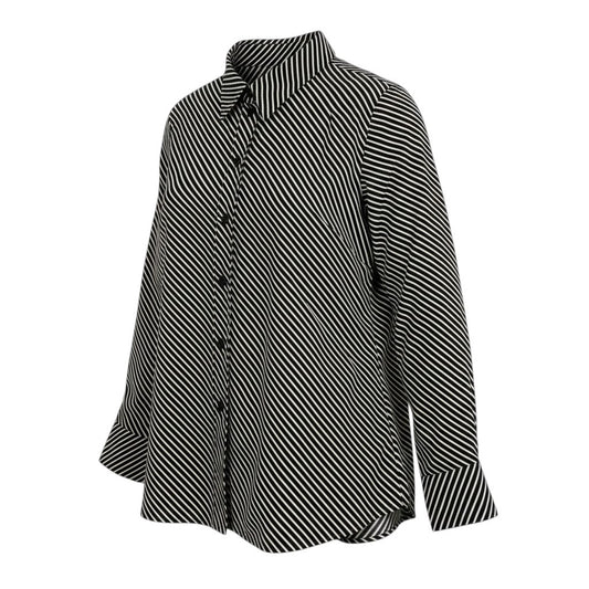 80j6 SAINTLAURENT サンローラン 2015年 エディ期 シルクシャツ ロングスリーブシャツ ブラック アイボリー シルク100％ レディース 女性用u02t