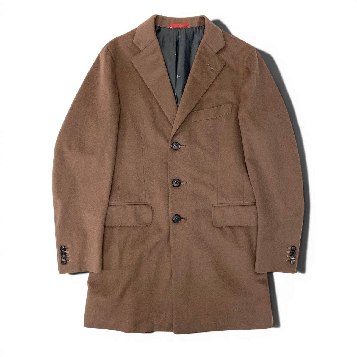 86g15《美品》 ISAIA イザイア 本切羽 ウールチェスターコート サイズ46 キャメルブラウン 最高級 ビジネスt18r