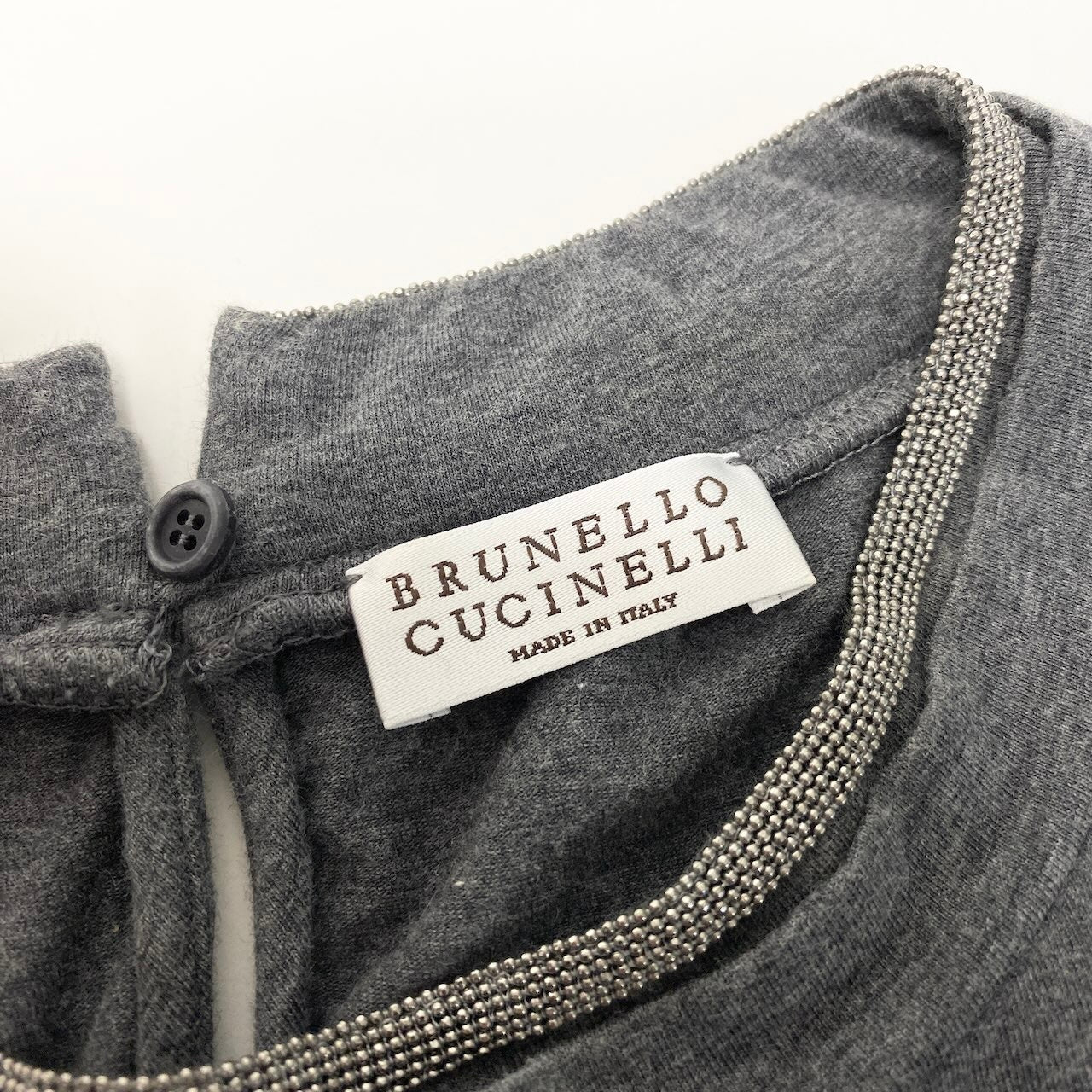 59c19 BRUNELLO CUCINELLI ブルネロクチネリ 半袖カットソー ラインストーン コットン混 イタリア製 レディース 女性用 S グレーu02t