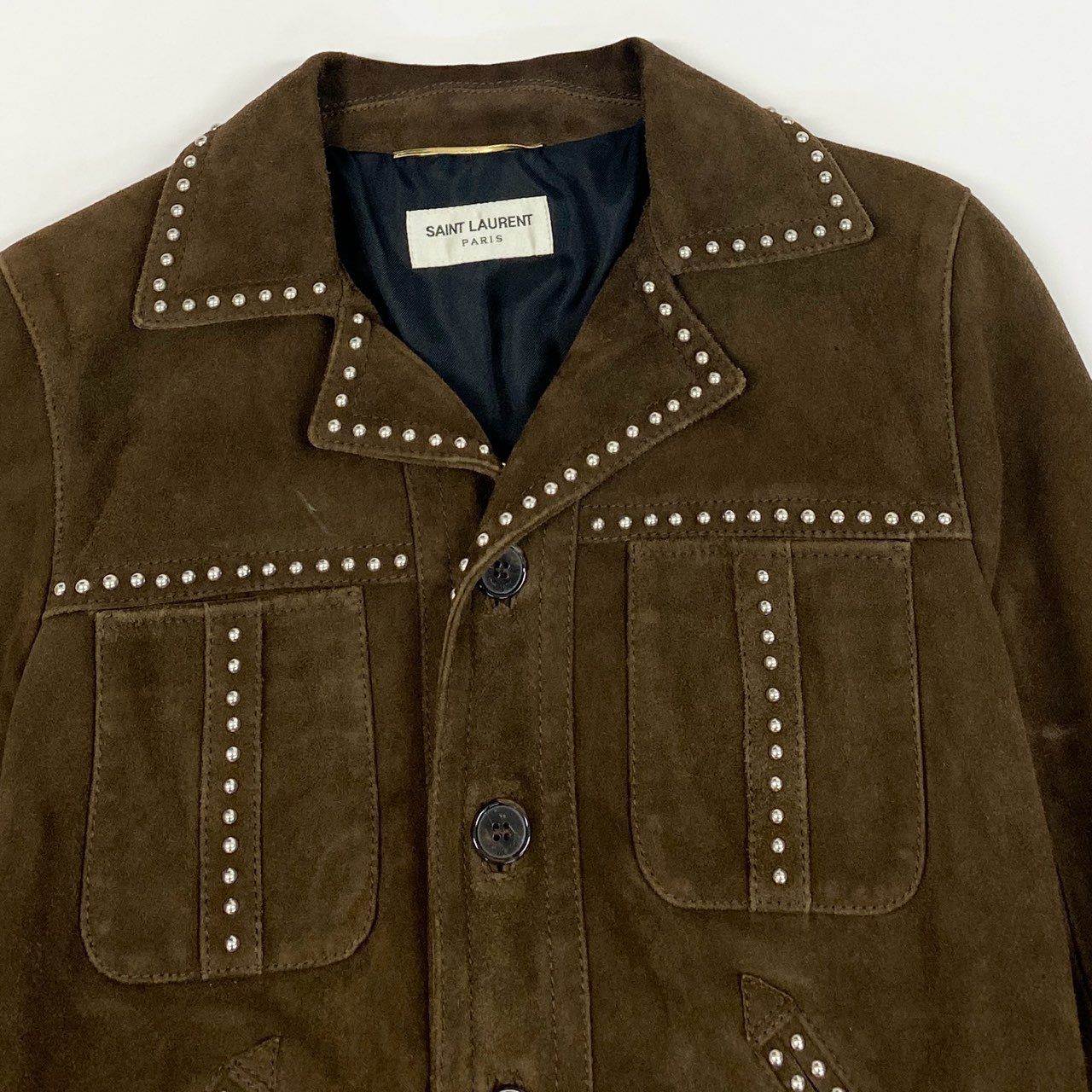 50b9 SAINT LAURENT サンローラン スタッズジャケット ウエスタンジャケット 34サイズ ブラウン 山羊革 レディース 女性用k02i