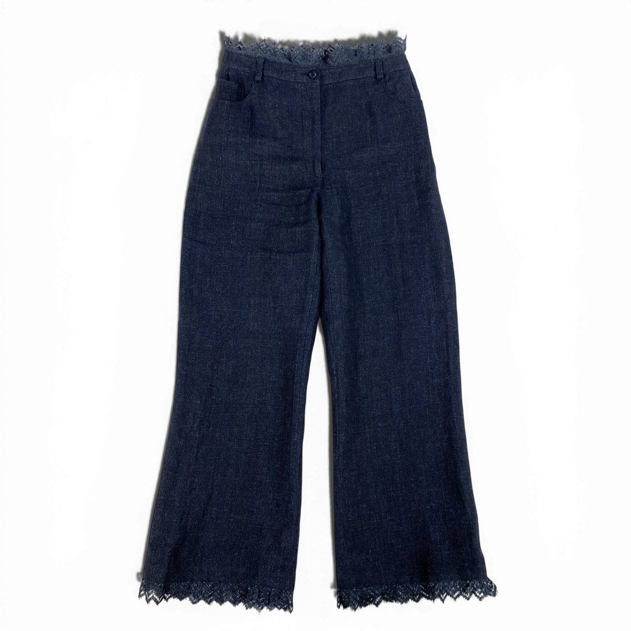 Cb10 CHANEL シャネル 2001 リネンツイードワンドパンツ Indigo Linen Wide Pants P17165V09669 46サイズ インディゴ リネン100％ レディース 女性用ta1