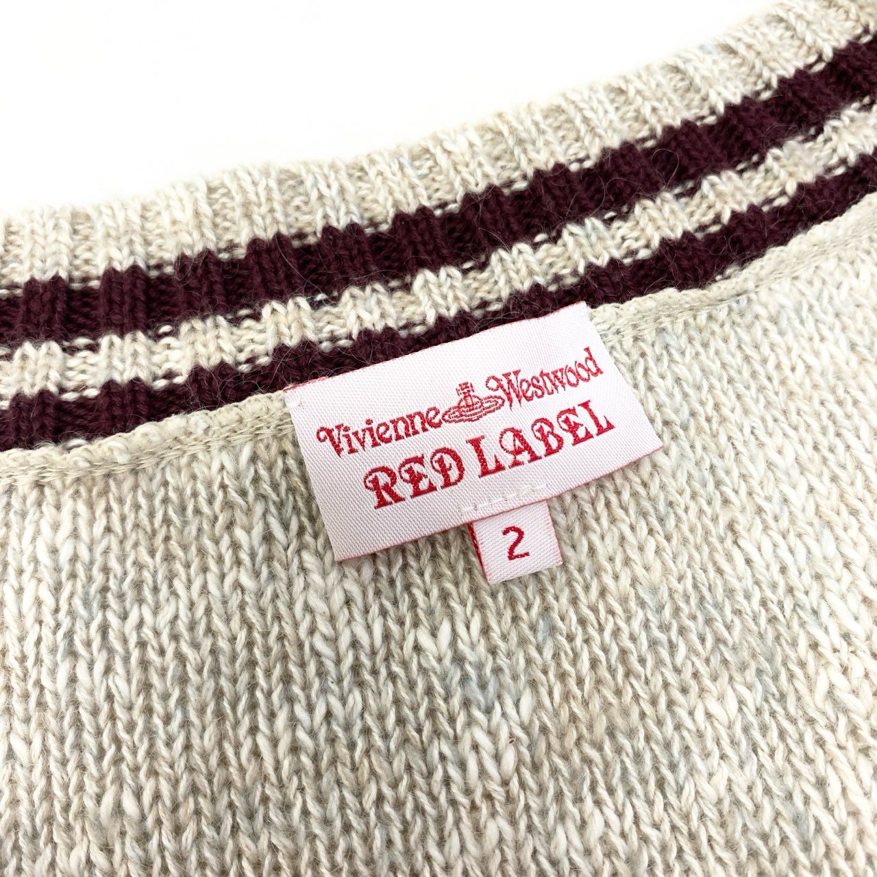 86a15 Vivienne Westwood RED LABEL ヴィヴィアンウエストウッド レッドレーベル ロゴワッペン スクールニット ニットセーター サイズ2 アイボリー レディース ロング丈 トップスk02i