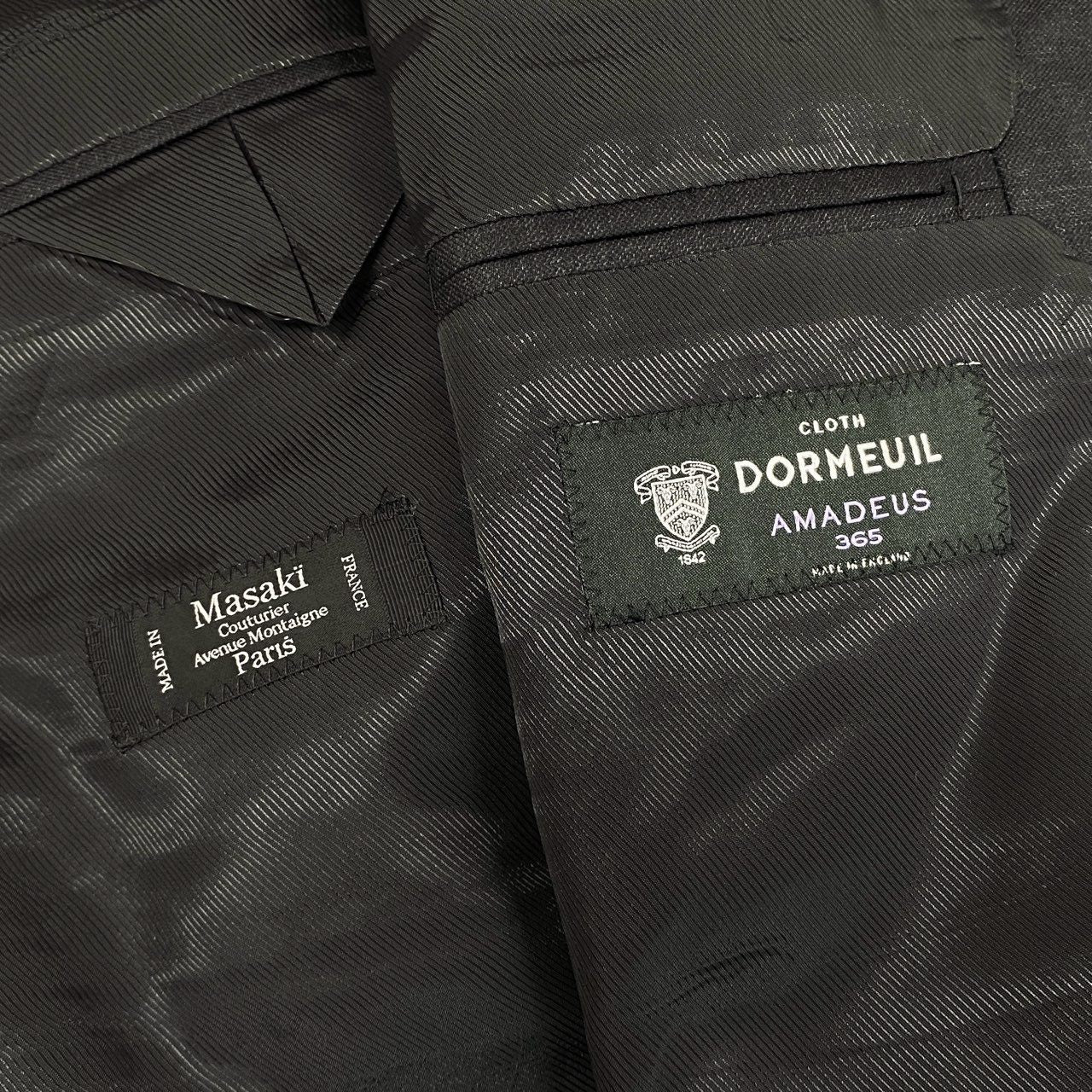 2l14 《美品》 Masaki Paris マサキ パリ 3ピース スーツ セットアップ L相当 ブラック フランス製 DORMEUIL AMADEUS 365