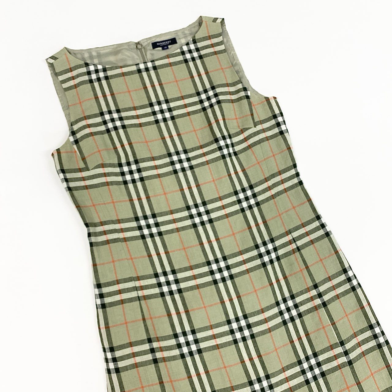 Ia23 BURBERRY LONDON バーバリーロンドン ノバチェック ノースリーブワンピース リネンワンピース サイズ40 グリーン系 レディース 女性用 トップスk02i