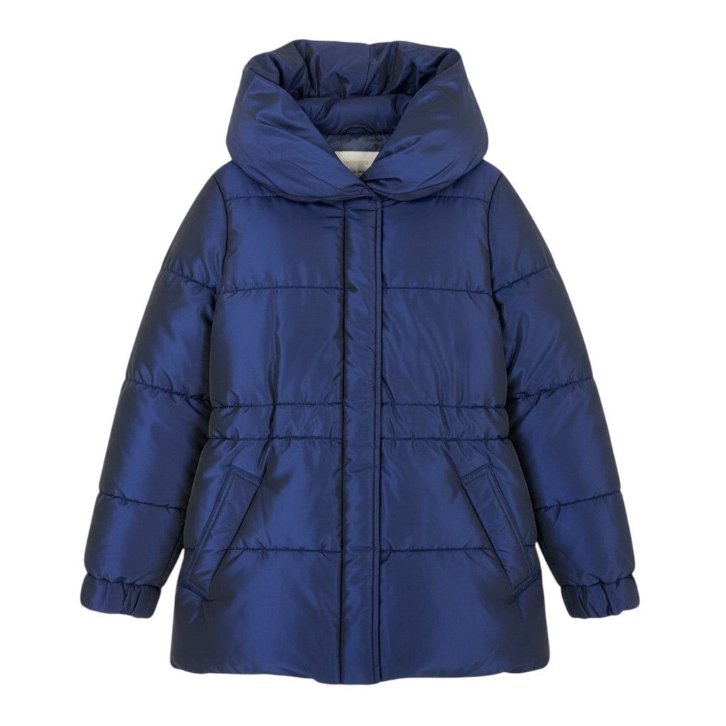 Ei4 【美品】 VALENTINO ROMA ヴァレンティノ シルク混 パファージャケット ボリュームネック サイズ40/4 ネイビー レディースk02i