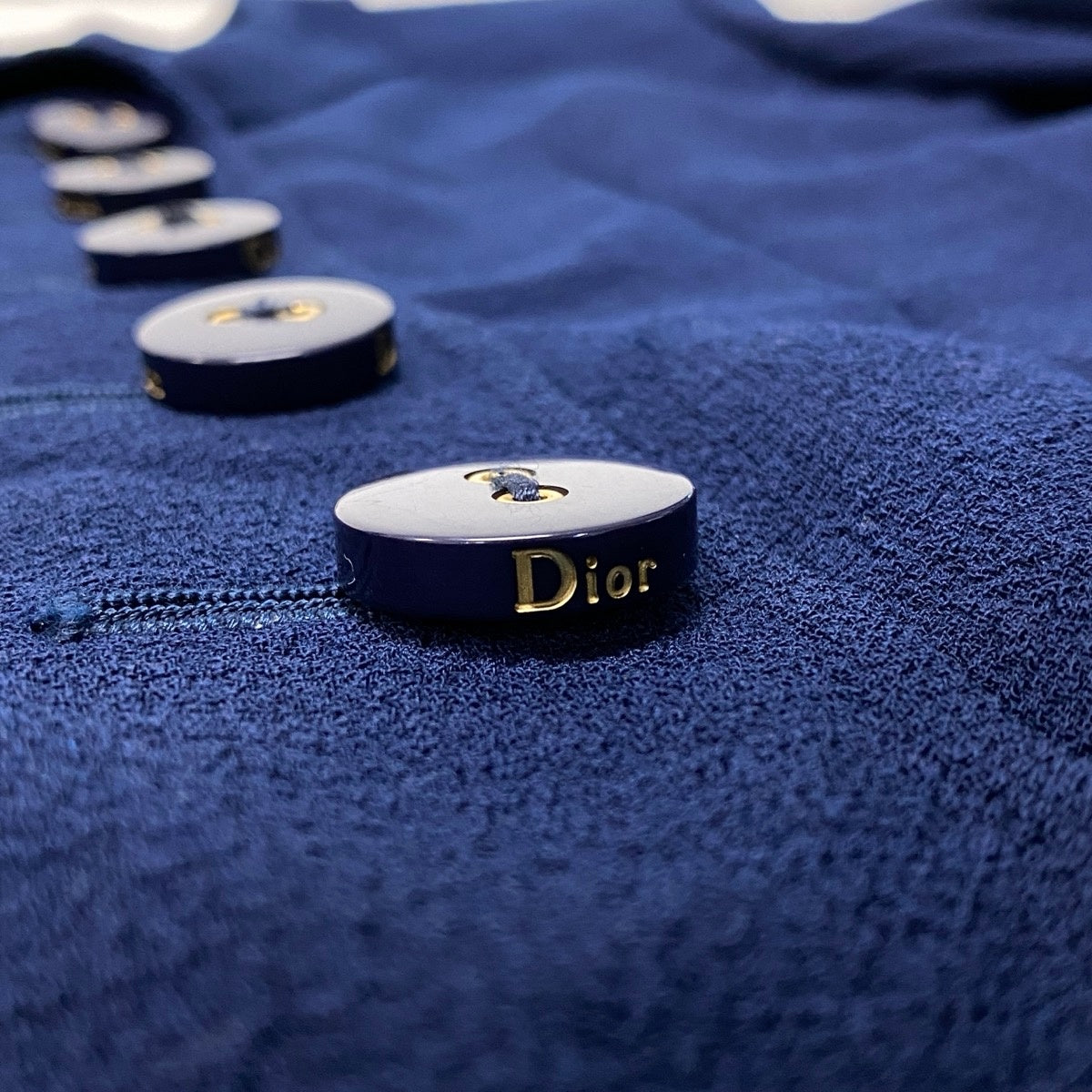 82h25 Christian Dior クリスチャンディオール テーラードジャケット ロゴボタン 薄手 サイズ11 ネイビー ウール100％ レディースo07t