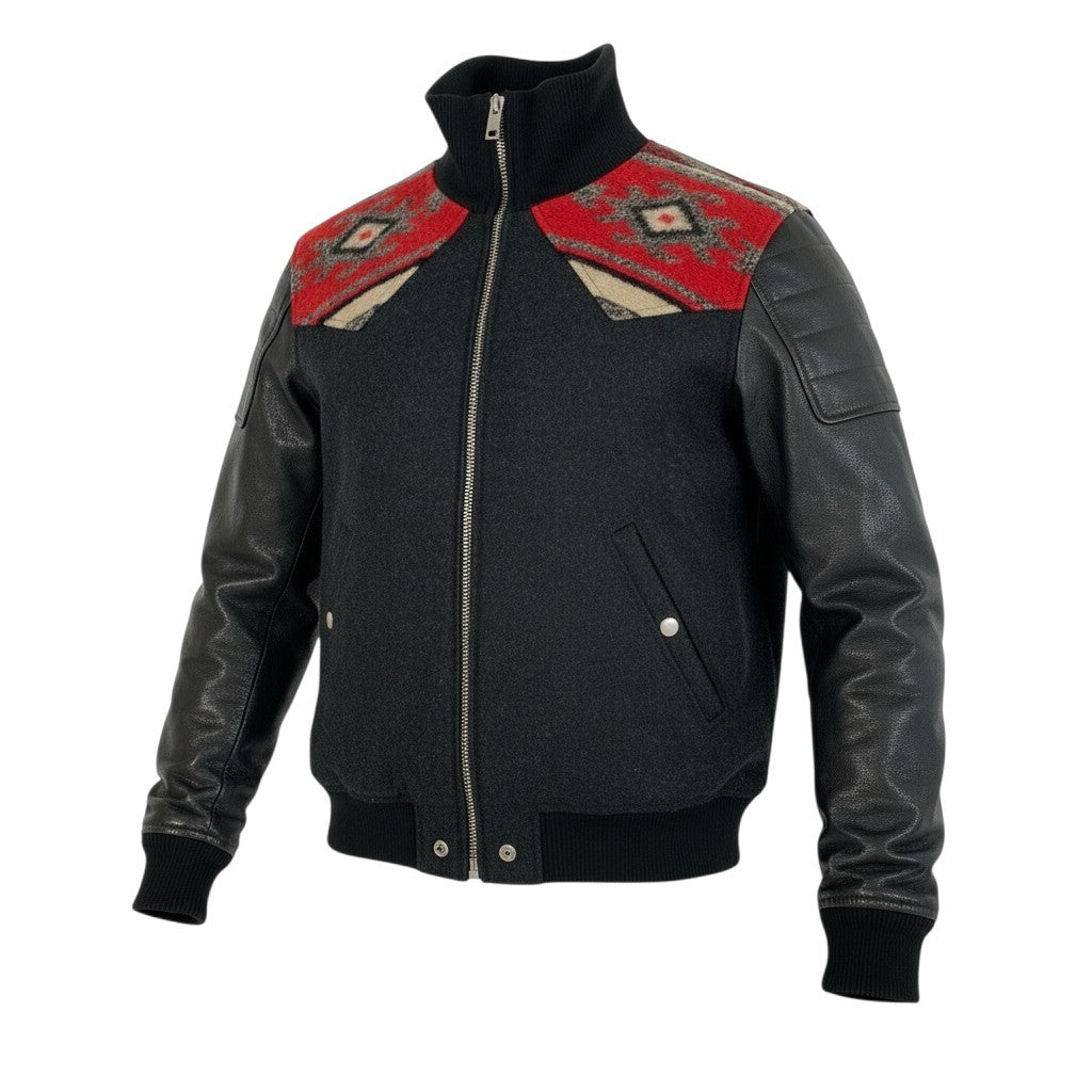 31j14 DIESEL ディーゼル L-Padh ボンバージャケット ネイティブ柄 レザージャケット Mサイズ ブラック レザー メンズ 男性用u02t