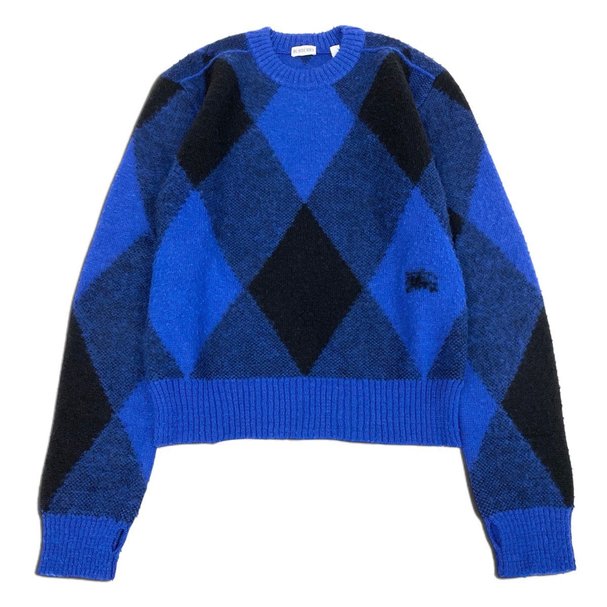 Mj9 【未使用タグ付】 BURBERRY バーバリー アーガイル チェック ウールセーター 8078750 サイズS ブルー ブラック ウール100％ メンズu02t