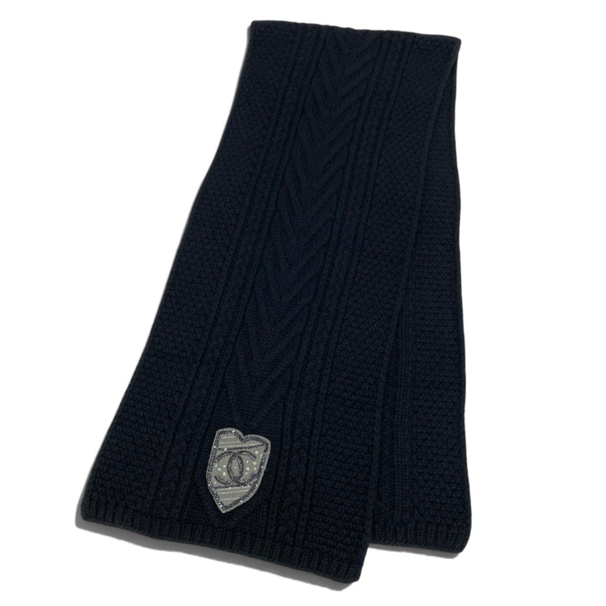 i22 CHANEL シャネル ココマーク カシミヤマフラー CC Cashmere Scarf Muffler Black ブラックt18r