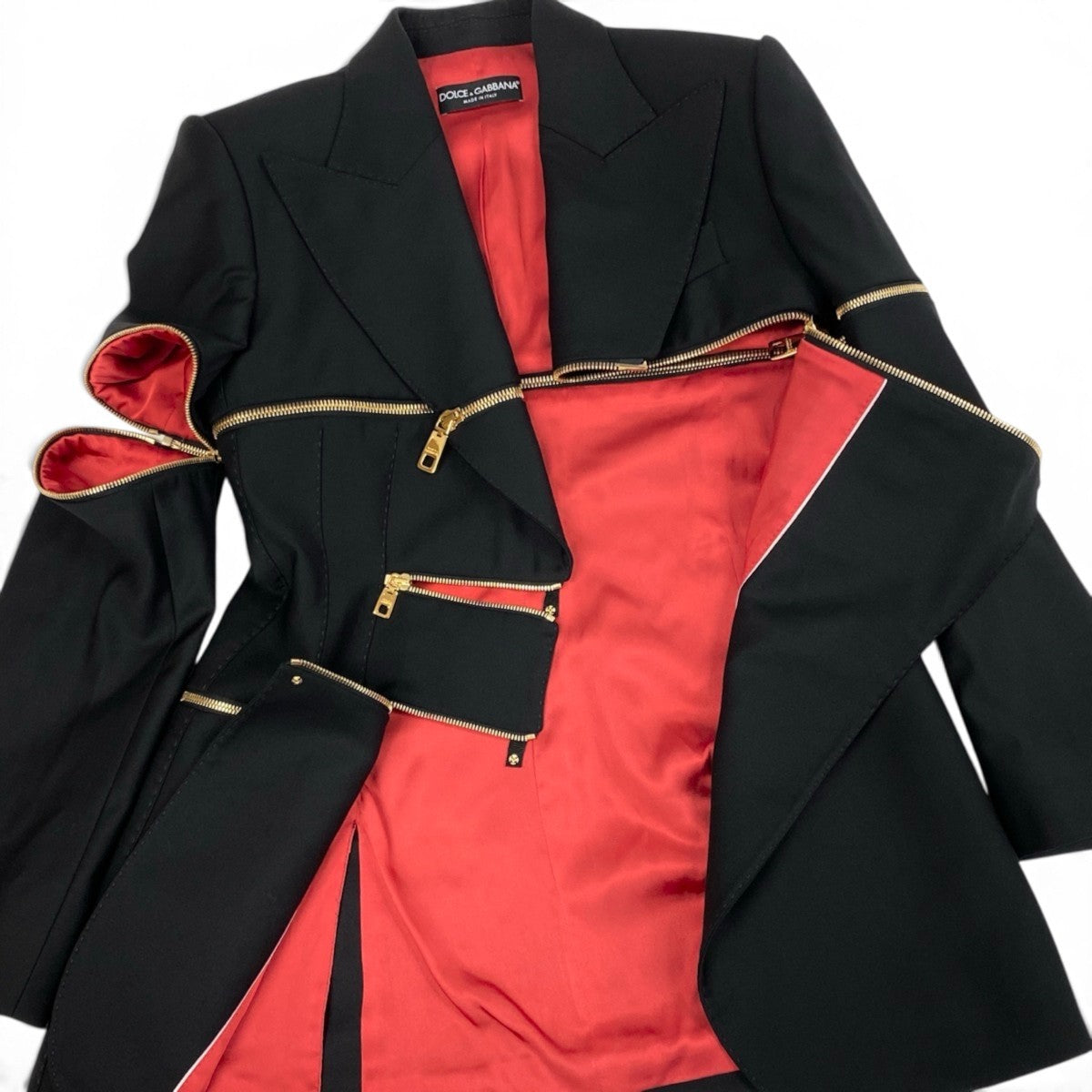 h31 【美品】DOLCE&GABBANA テーラードジャケット ジップデザイン イタリア製 36サイズ ブラック レディース 女性用k02i