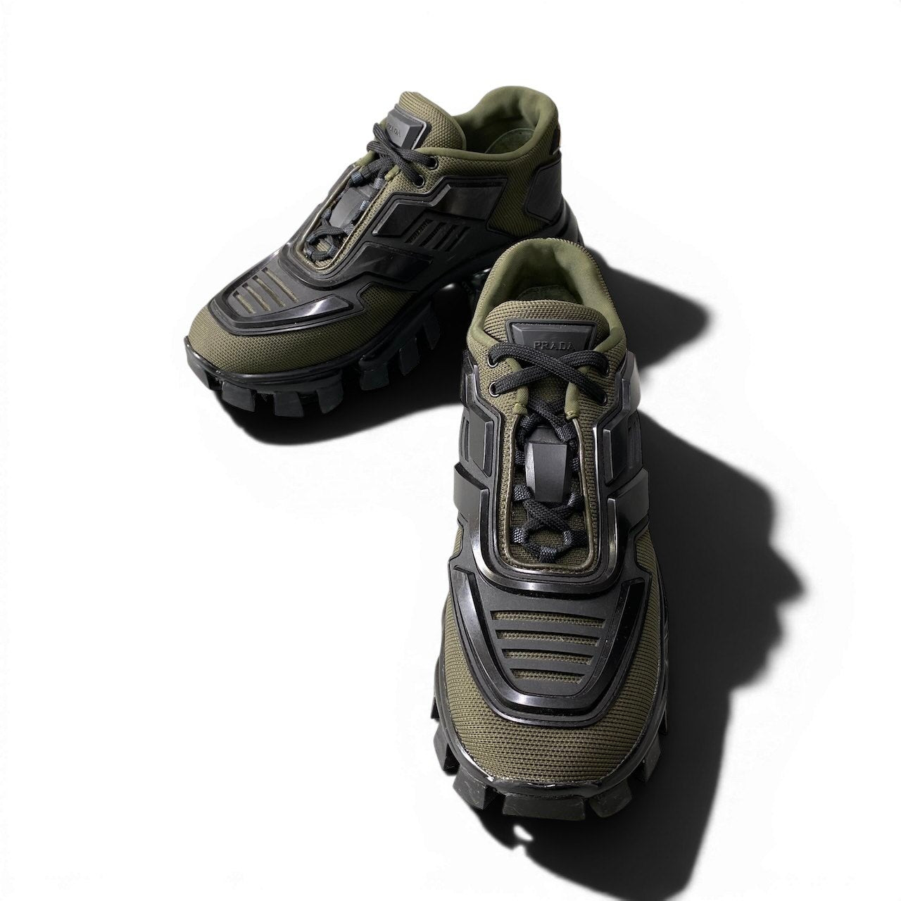 3e21 PRADA プラダ CLOUDBUST THUNDER メッシュスニーカー ボリュームソール イタリア製 メンズ 男性用 37 1/2 カーキ ブラックo07t