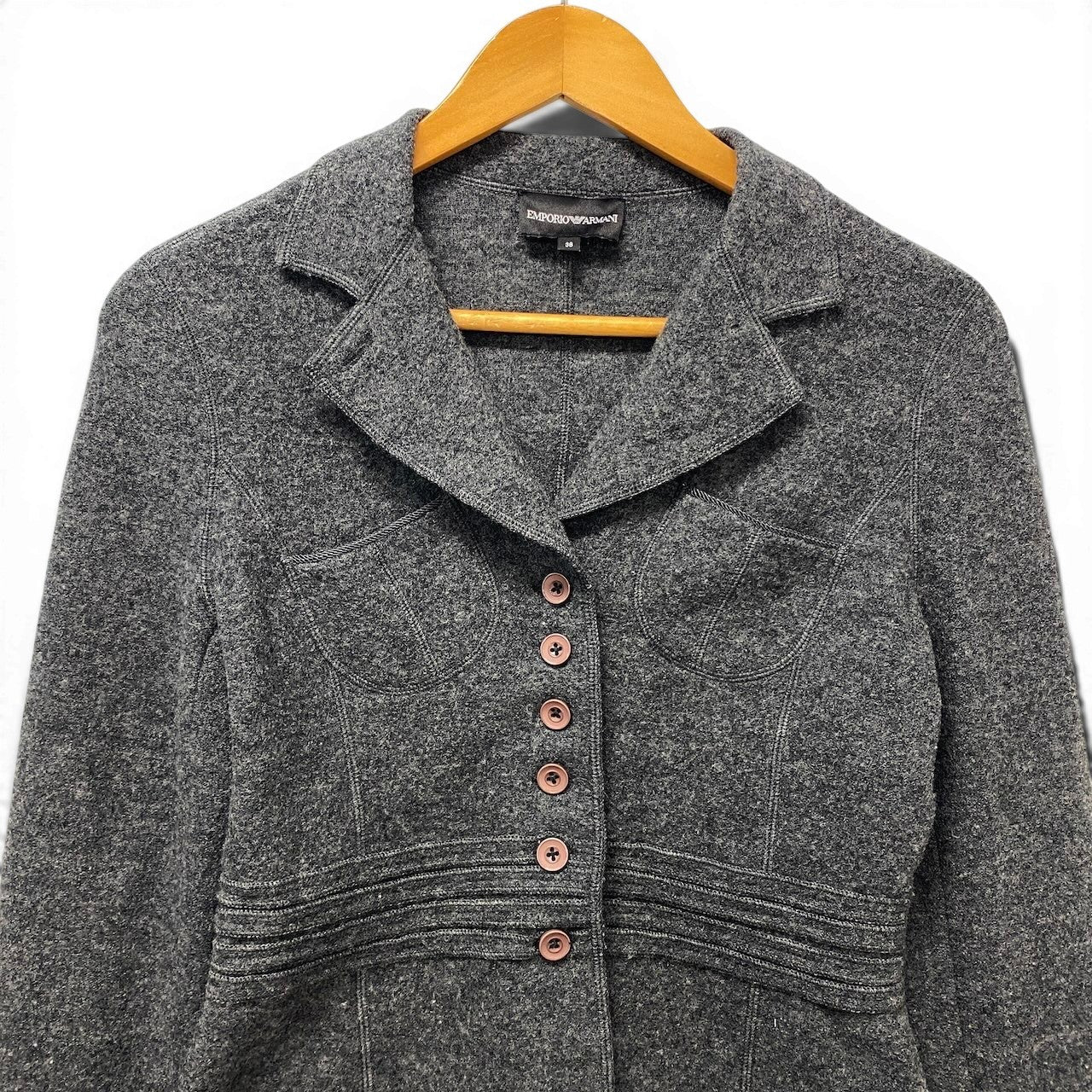 82f16 EMPORIO ARMANI エンポリオアルマーニ ウールジャケット  Deanna Spa ミスディアナ サイズ38 グレー ウール100％ レディース 女性用u02t