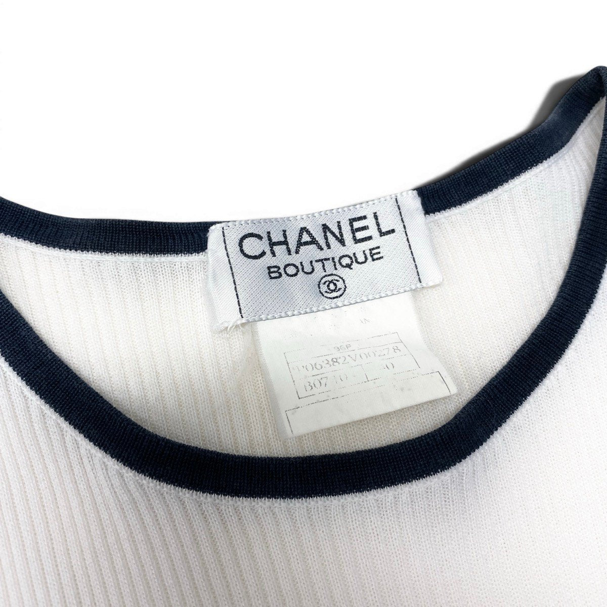Cf11 CHANEL シャネル 96P ココマーク刺繍 リブニット ショートスリーブ バイカラー P06382 サイズ40 ホワイト ネイビー レディース 女性用ta1