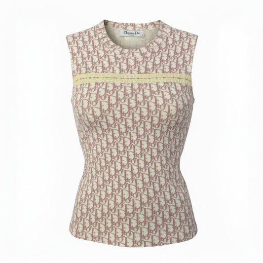 76a28 Christian Dior クリスチャンディオール トロッター ノースリーブカットソー トップス フランス製 4P16155030 36 ピンク コットン レディースo07t