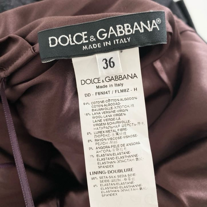 58i26 DOLCE＆GABBANA ドルチェアンドガッバーナ レースワンピース ノースリーブワンピース ウール素材切替 タックプリーツスカートサイズ36 ブラウン グレー レディース イタリア製