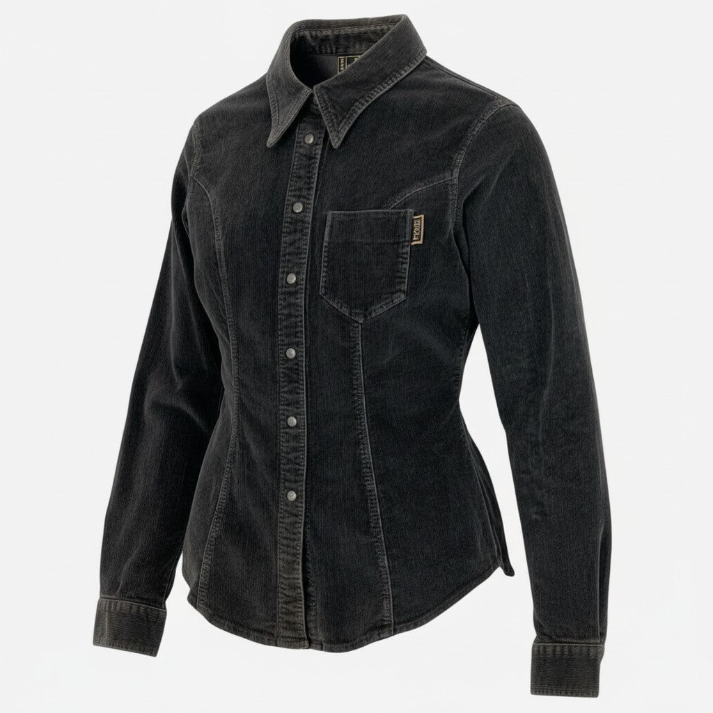 78b27 FENDI フェンディ ロゴボタン 長袖シャツ ブラウス コーデュロイ 40 ブラウン レディース イタリア製u02t