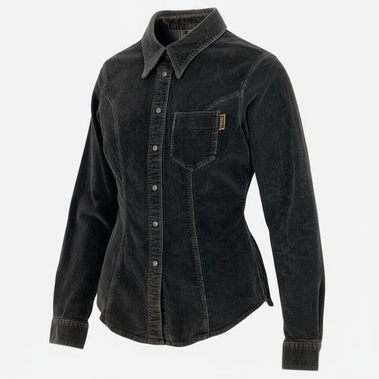 78b27 FENDI フェンディ ロゴボタン 長袖シャツ ブラウス コーデュロイ 40 ブラウン レディース イタリア製u02t