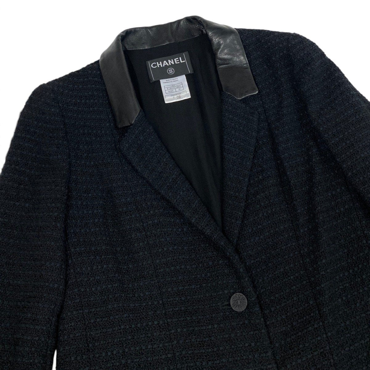 i22 CHANEL シャネル 04A レザー使い ツイードコート 04A Leather Trimmed Tweed Coat P23818 40 ブラックt18r