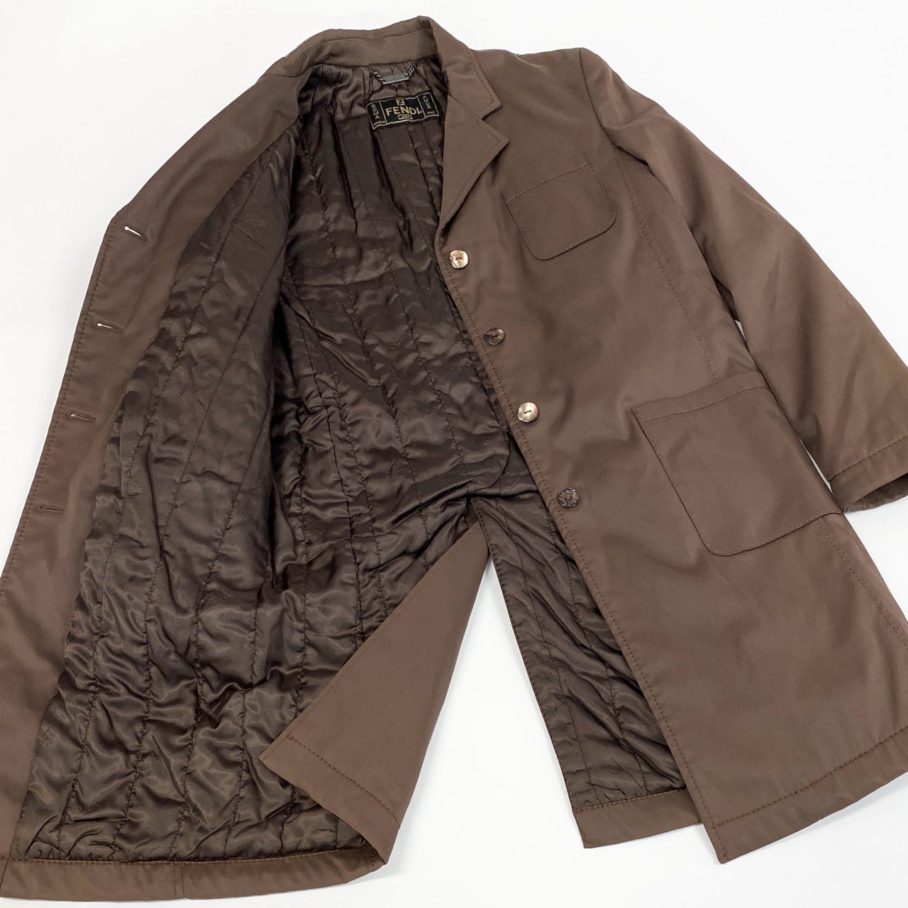 10a13 FENDI フェンディ チェスターコート ロングコート パッド入り 中綿 イタリア製 padded Chester coat with logo buttons レディース 女性用 ブラウンt18r
