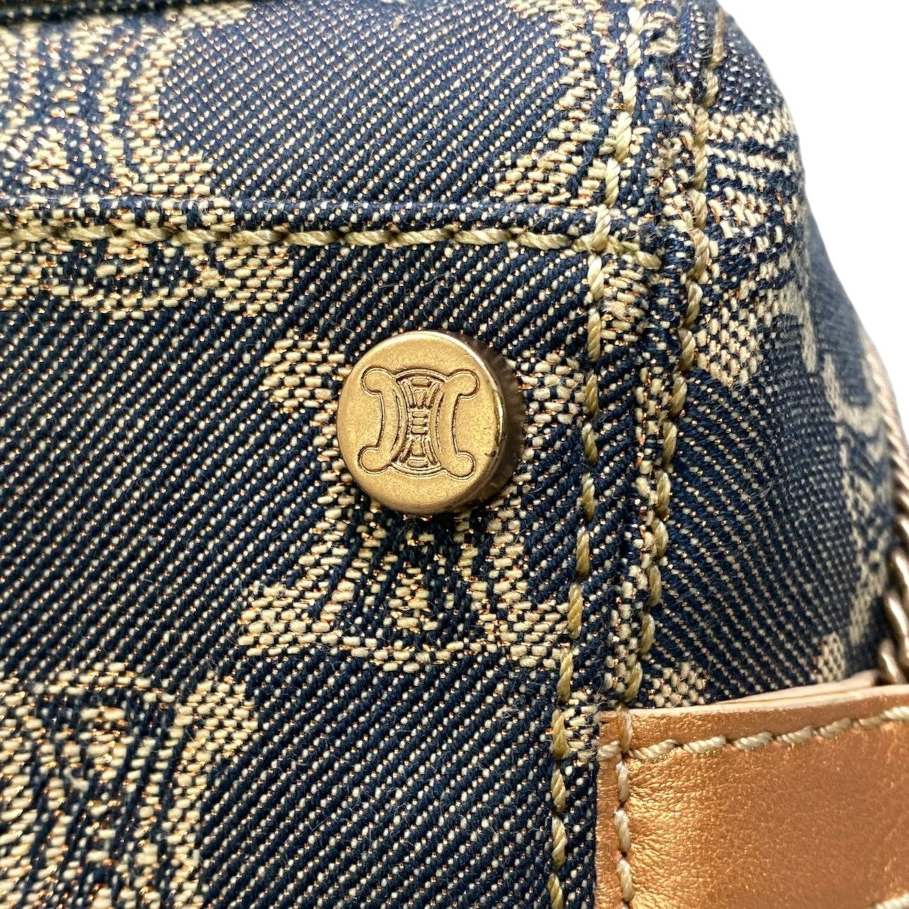 h29 CELINE 2005年 マカダム柄 ヴィンテージ デニムバッグ インディゴ オレンジベージュ レディース 女性用ta1