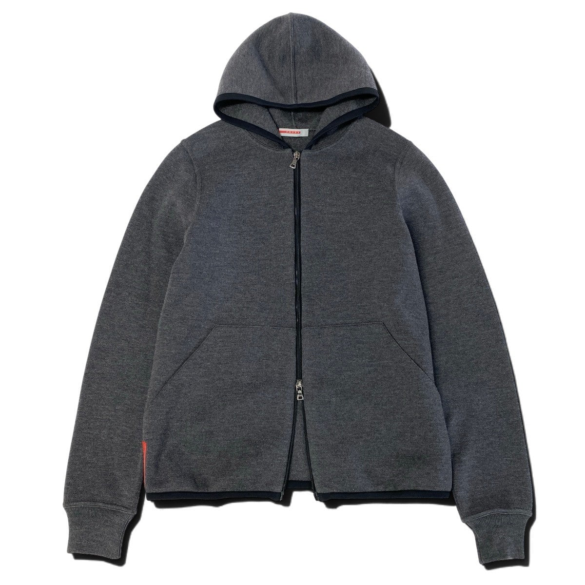 j26 PRADA ジップアップニットフーディー カーディガンパーカー ダブルジップ 48サイズ グレー メンズ 男性用u02t
