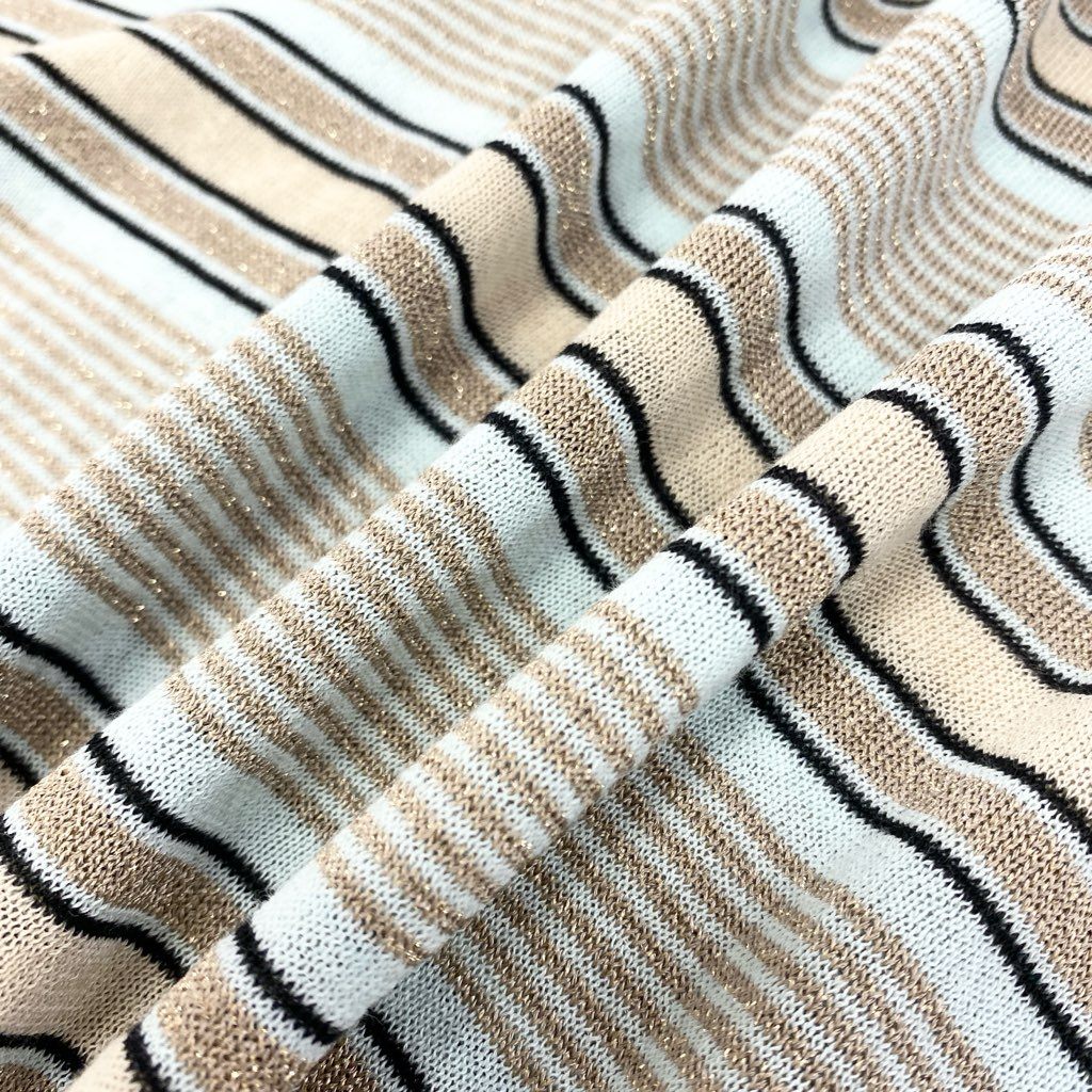 69L17 【美品】MaxMara マックスマーラ 半袖ニットセーター ラメニット ボーダー トップス Sサイズ ライトブルー ゴールド レディースk02i