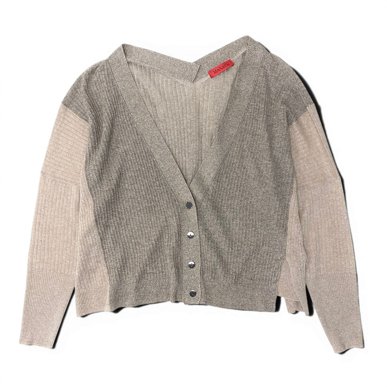 Ef8 Max&Co. マックスアンドコー ラメニット ロングスリーブカーディガン バイカラー ベージュ グレー系 レディース 女性用u02t