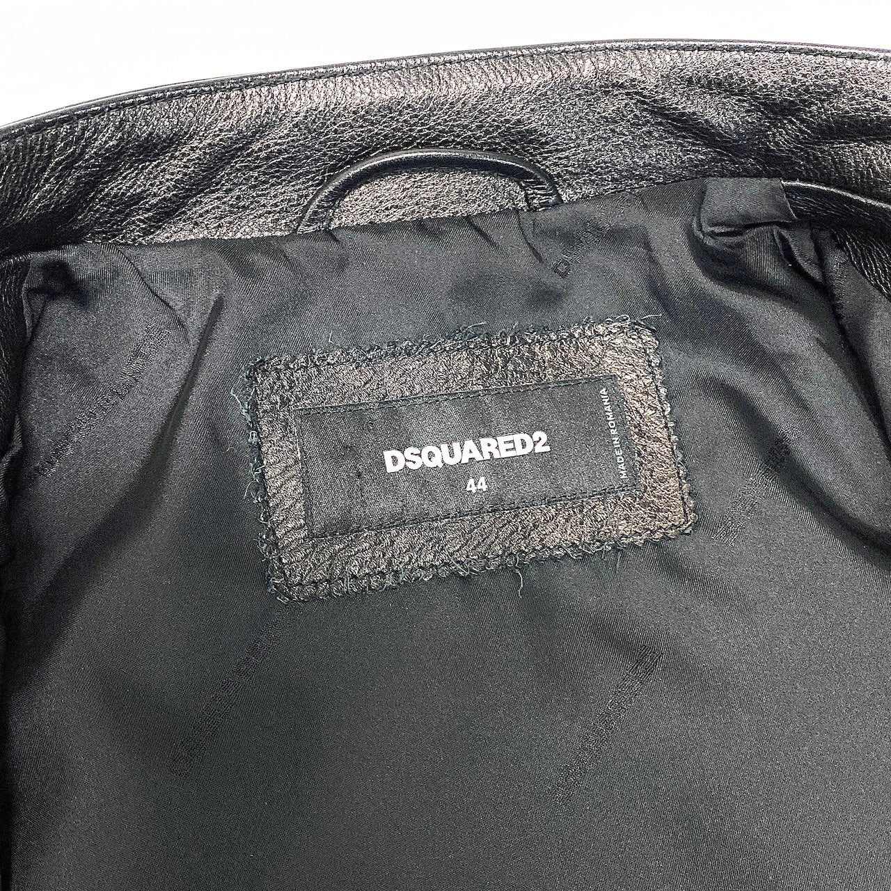27e11 DSQUARED2 ディースクエアード シングルレザージャケット S74AM1476 サイズ44 ブラック 牛革 ライダースジャケット ルーマニア製t18r