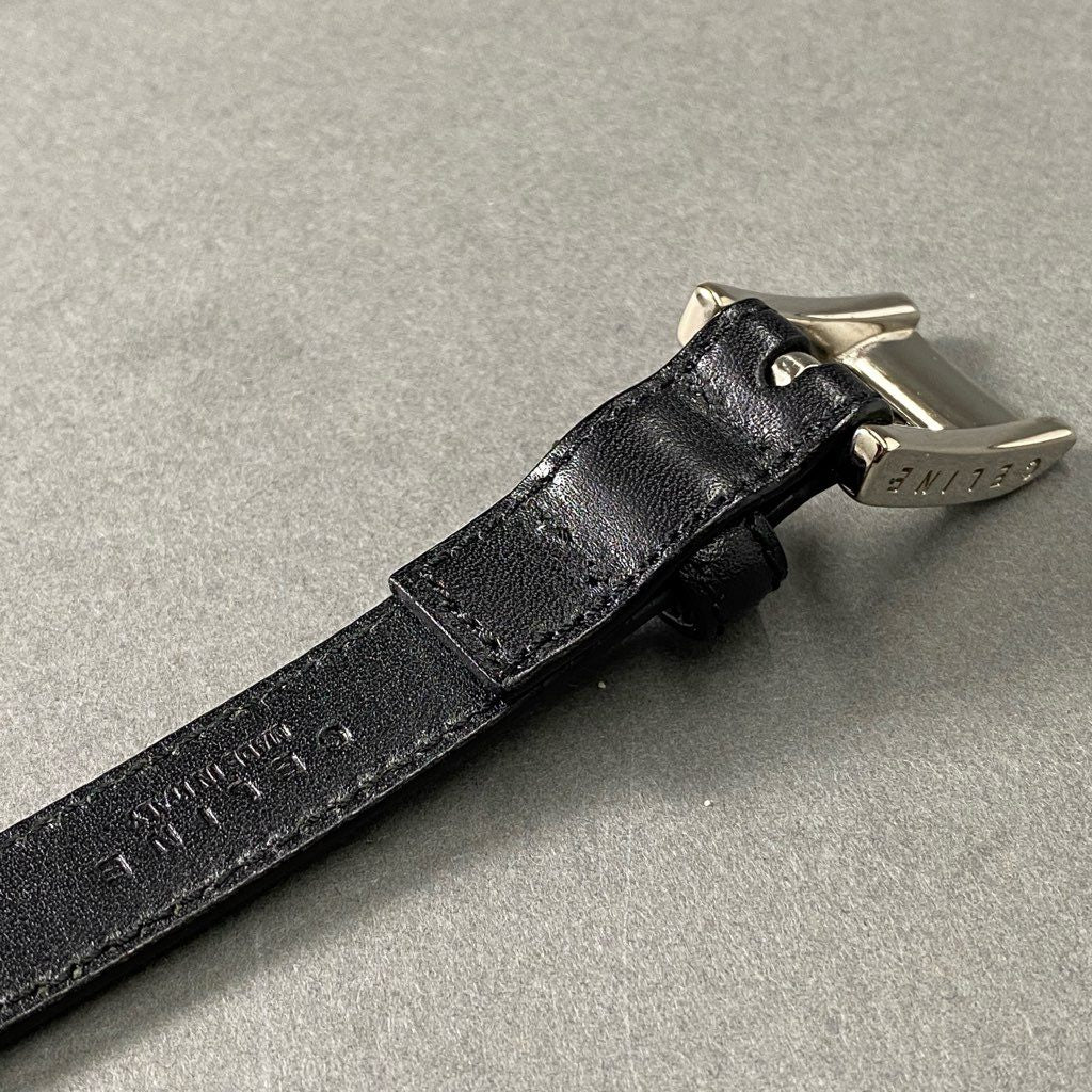 8f23 《美品》 CELINE セリーヌ 細レザーベルト S ブラック Leather Belt Black イタリア製