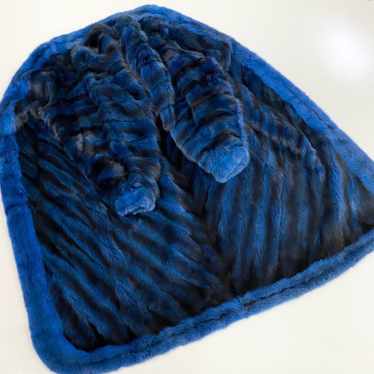 65k4 《超希少》 Pellicce Moda ペリーチェモーダ ミンク × フォックスファー 超ロングコート 120cm ブルー ブラック 最高級本毛皮 MINK FOX FURt18r