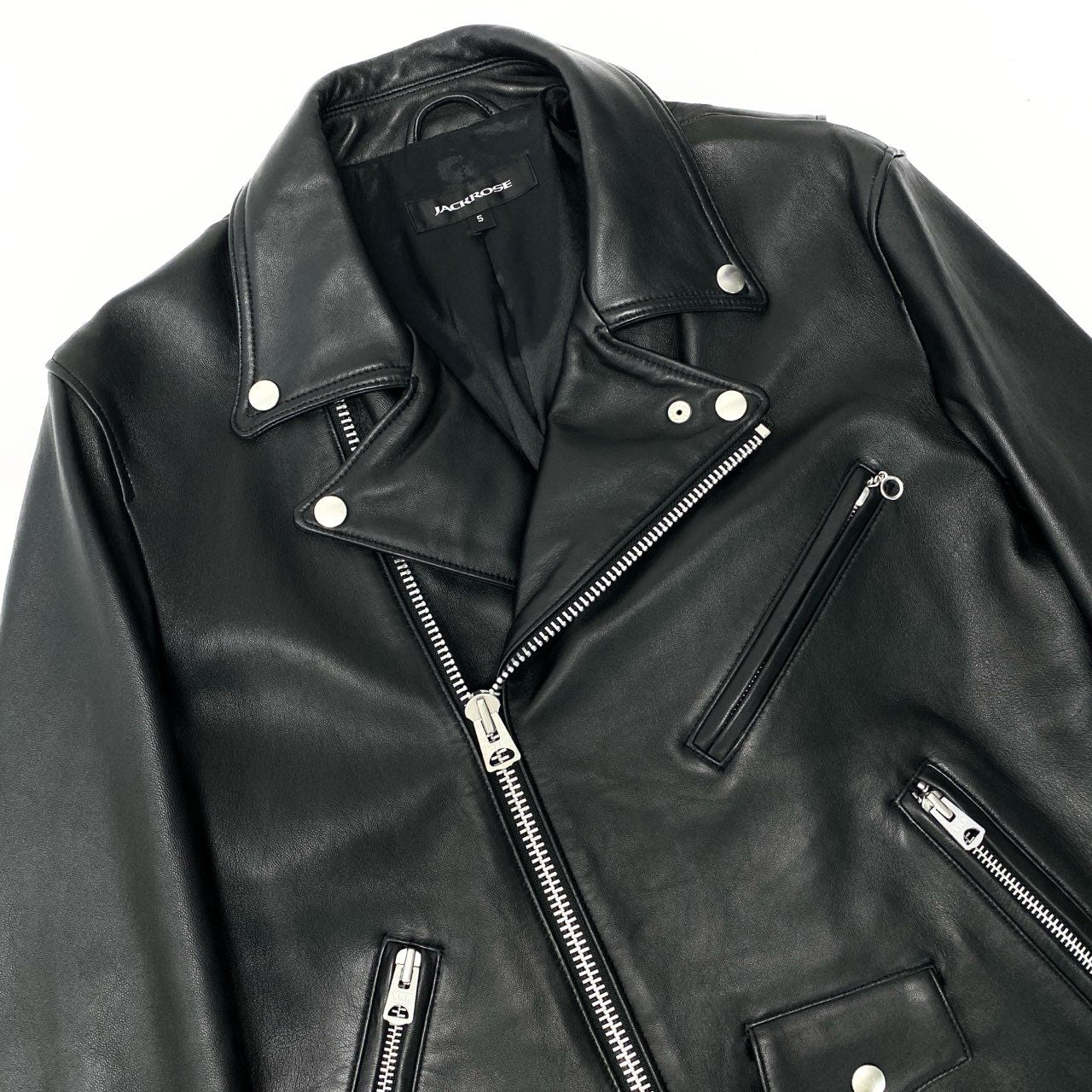 61b4  JACKROSE ジャックローズ ラムレザー ダブルライダースジャケット サイズ5 XL ブラック 羊革 シープスキン バイカーt18r