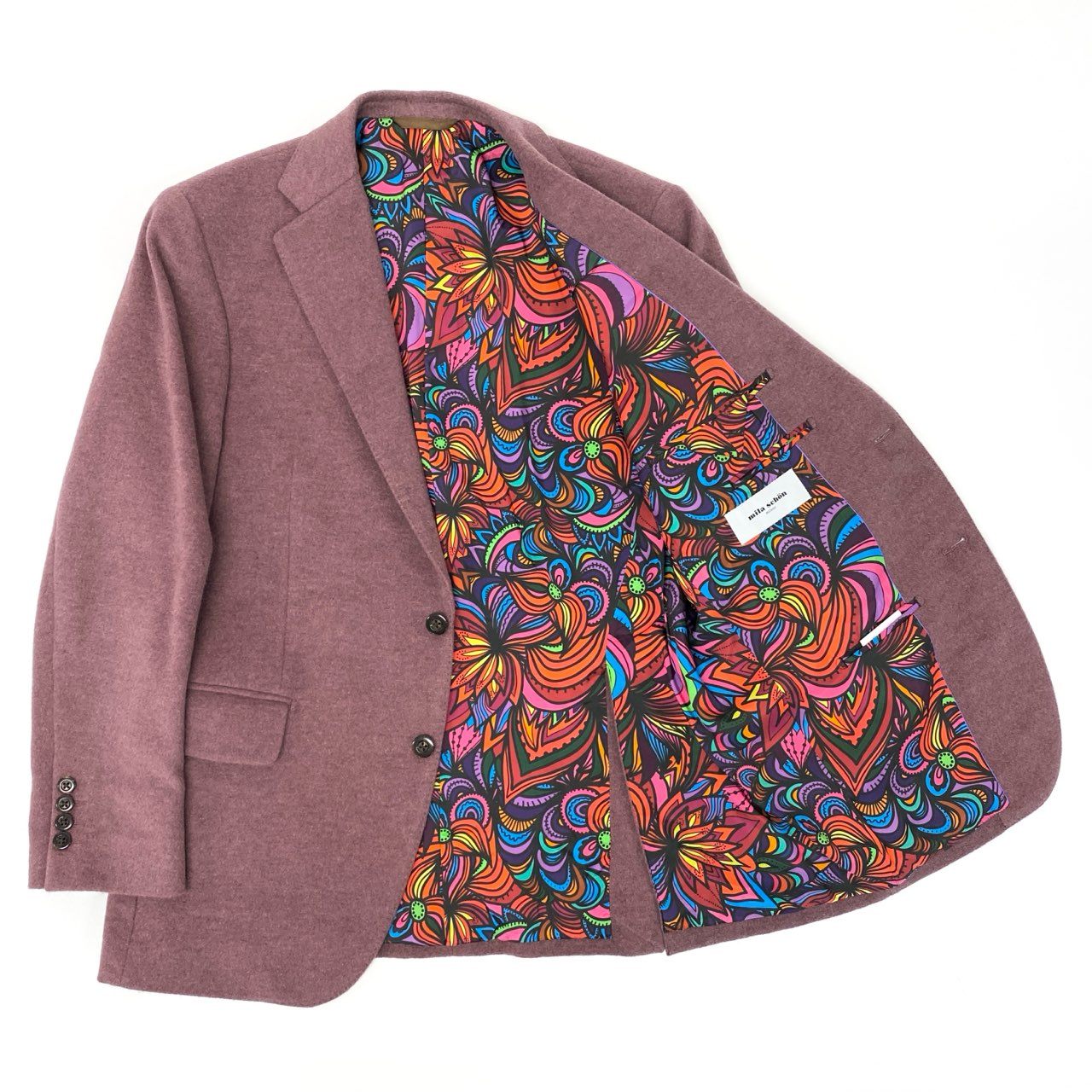 66L1 《美品》 mila schon ミラショーン カシミヤジャケット テーラードジャケット 裏地総柄 フラワーモチーフ メンズ 紳士服 パープル カシミア100％u02t