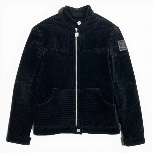 24L22 CHANEL シャネル コーデュロイブルゾン  スポーツライン 03A ココマーク ジャケット アウター P21678W03188 38サイズ ブラック コットン100％ レディースo07t