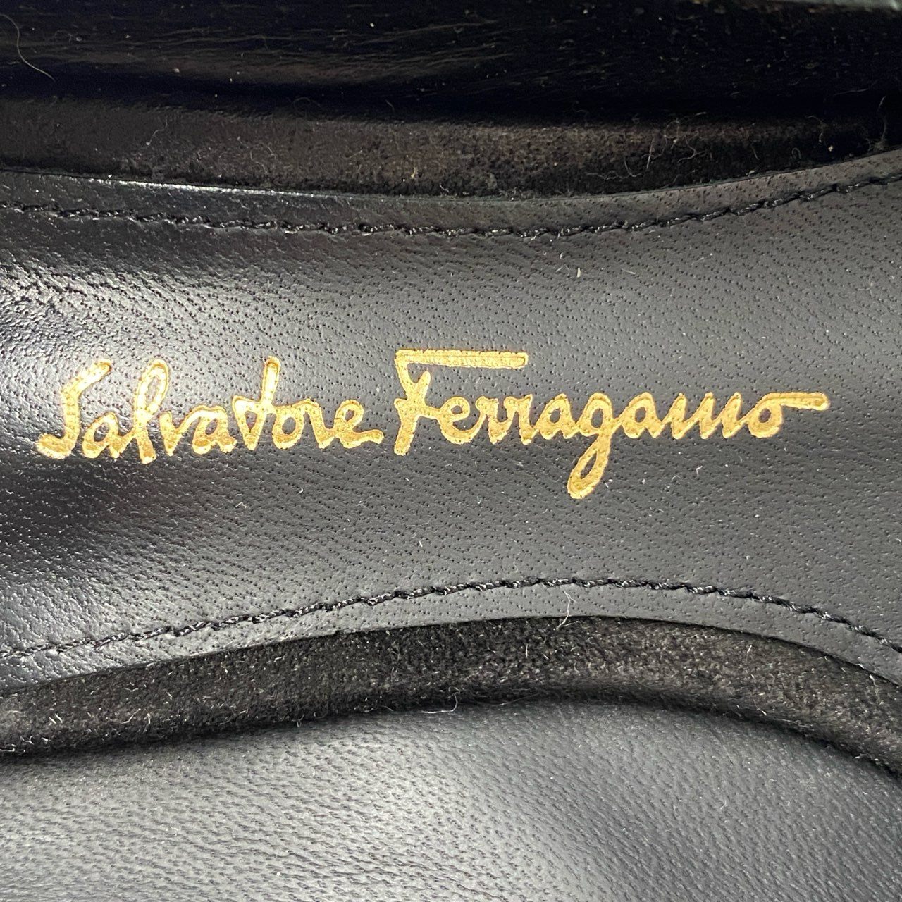 7f13 Salvatore Ferragamo サルヴァトーレフェラガモ GARLATE パンプス サイズ4 1/2 ブラック スウェード レディース