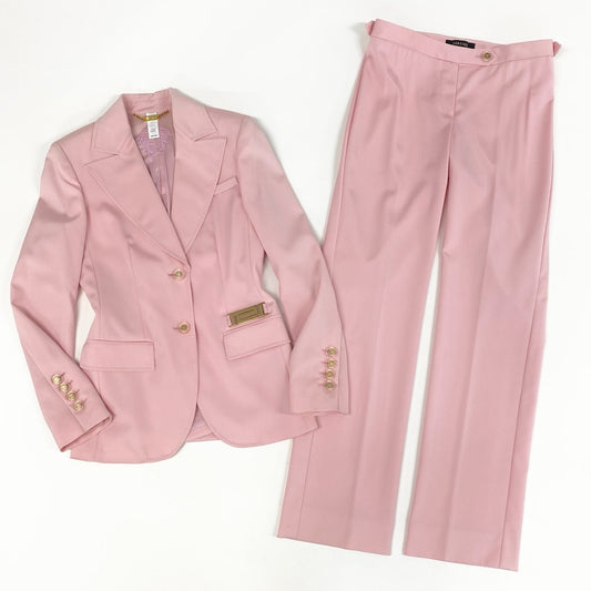 52d18 VERSACE ヴェルサーチ ピークドラペル セットアップ スーツ メデューサ クリアボタン イタリア製 ロゴマーク 4/40 ピンク