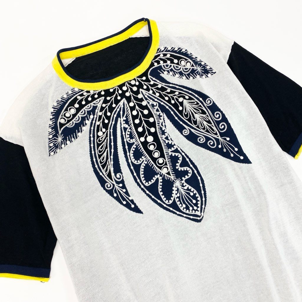 63a12 TOKUKO 1er VOL トクコプルミエヴォル 7分袖 チュニックワンピース コットンニット 刺繡 レディース 女性用 9 ブラック ホワイト イエロー 綿100％u02t