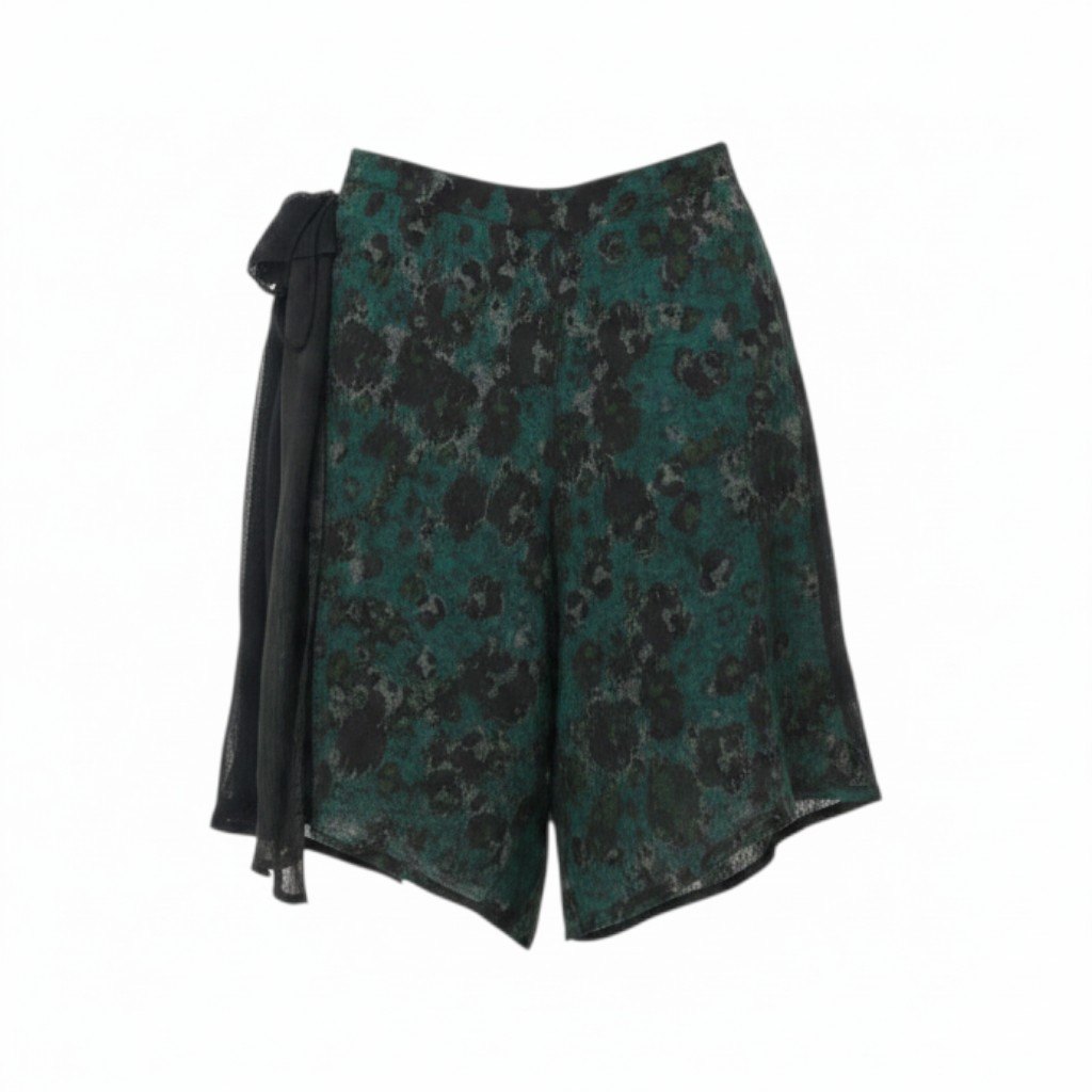Ad27 Y‘s ワイズ YOHJI YAMAMOTO ヨウジヤマモト 変形パンツ レイヤード  フラワーモチーフ サイズ1 ブラック ライトブルー コットン リネン レディース 女性服u02t