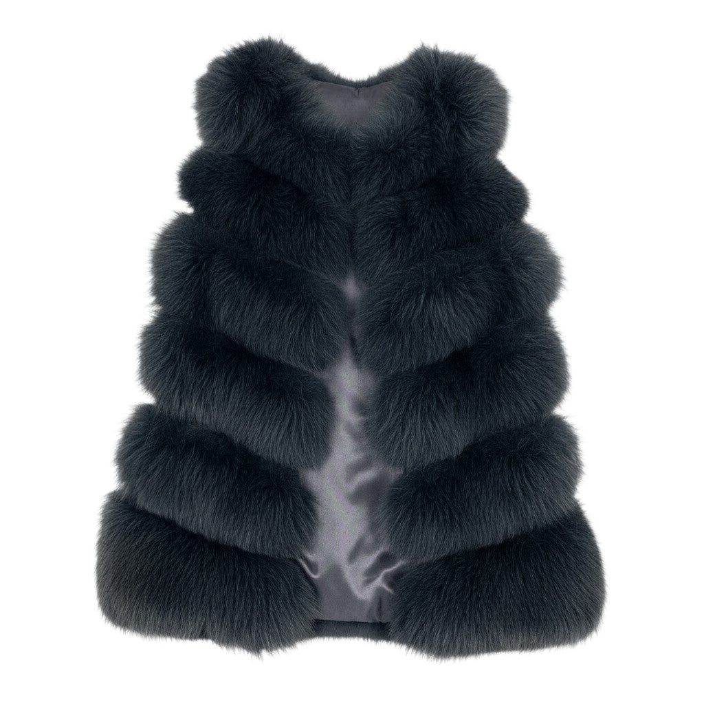 32f11 saga furs ROYAL サガファー ロイヤル サガフォックス 毛皮ベスト ロングベスト フォックスファー ボリューム◎ サイズFREE ネイビー系 レディースu02t