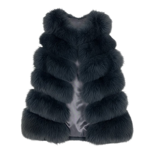 32f11 saga furs ROYAL サガファー ロイヤル サガフォックス 毛皮ベスト ロングベスト フォックスファー ボリューム◎ サイズFREE ネイビー系 レディースu02t