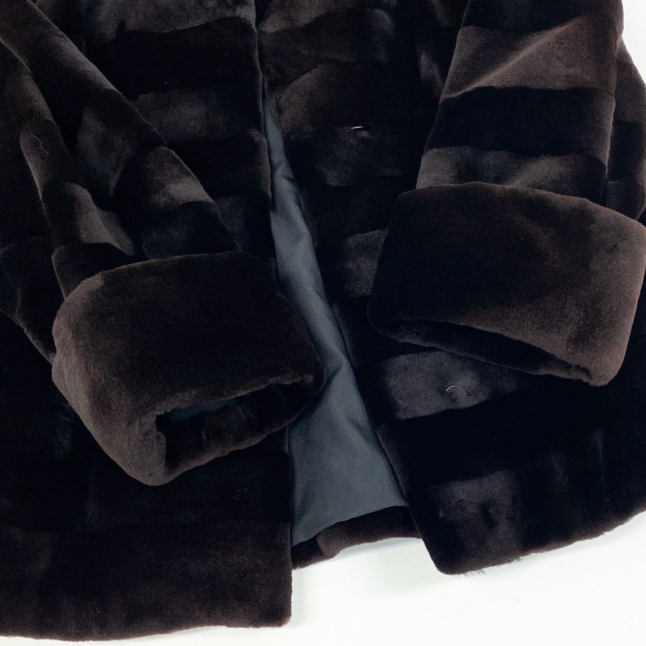 39L8 SAGA MINK サガミンク 銀サガ ボーダーデザイン シェアードミンク コート サイズF ダークブラウン 本毛皮 MINK FUR ポケット有t18r