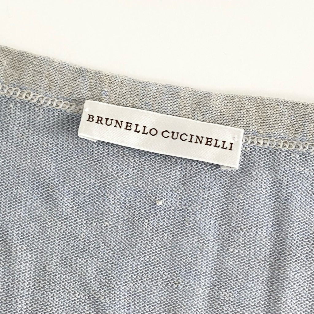 2d10 BRUNELLO CUCINELLI ブルネロクチネリ 刺繍デザイン リネンシルク ニットブラウス サマーニット (L相当) ライトグレー レディース 婦人